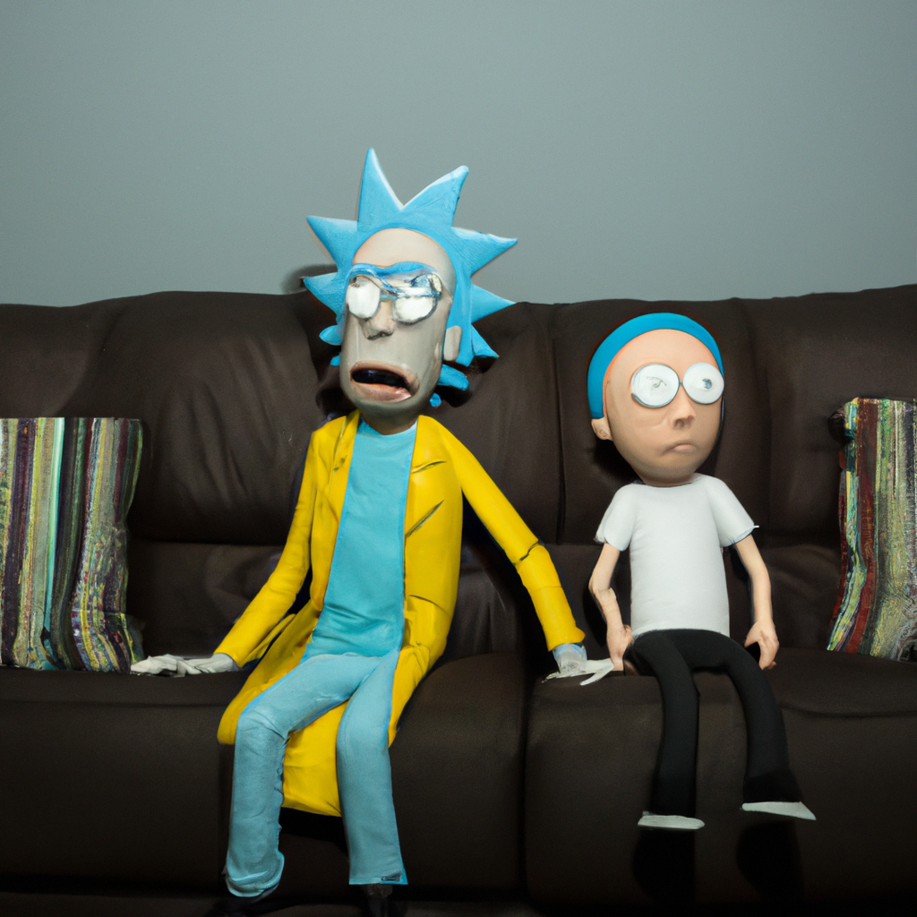 Rick and Morty sitting on a couch, looking frustrated