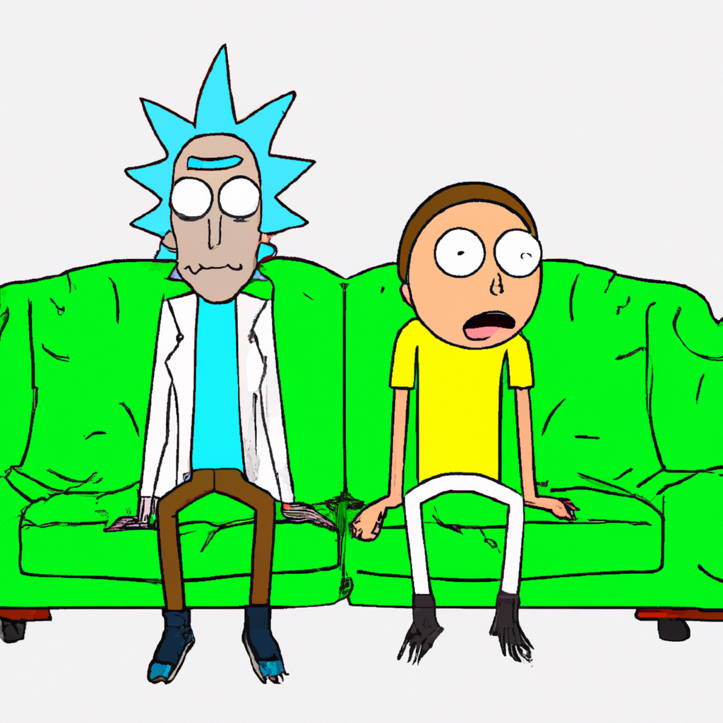 Rick and Morty sitting on a couch, looking frustrated